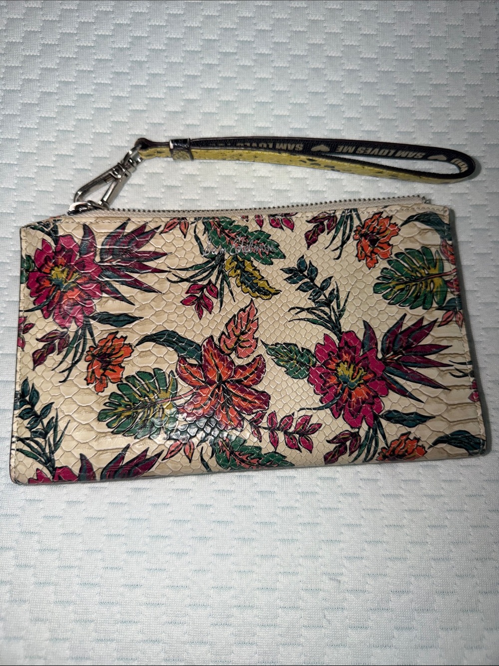 Faux Snakeskin Floral Wristlet Clutch